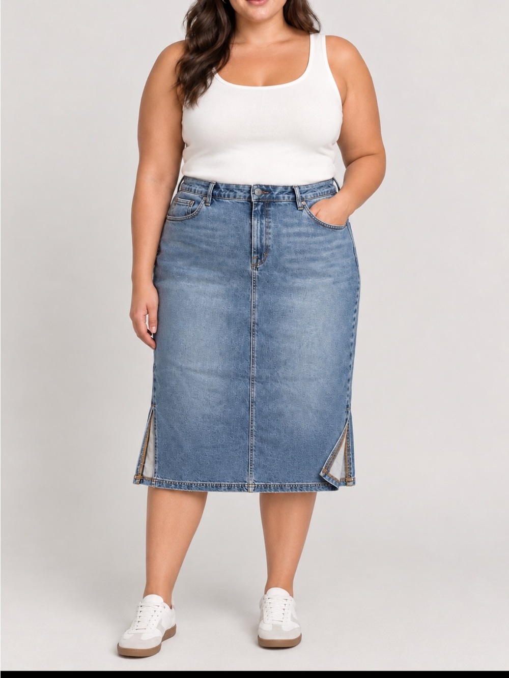 NEW! Good American denim midi skirt